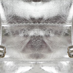 Silver Metallic Leather Flap Pocket Backpack from Sostter