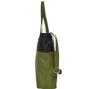 Olive & Black Two-Tone Leather Tote Bag with Strap from Sostter