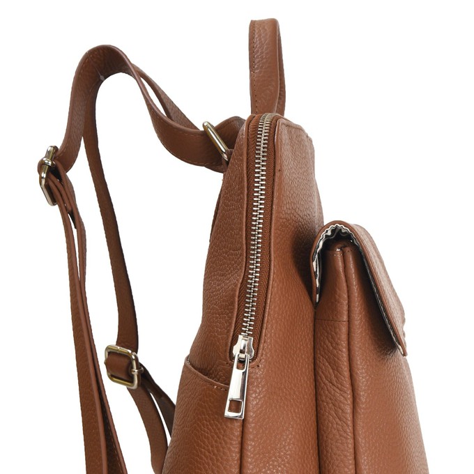 Tan Soft Leather Flap Pocket Backpack from Sostter