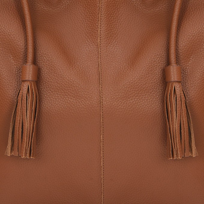 Tan Drawcord Leather Hobo Shoulder Bag from Sostter