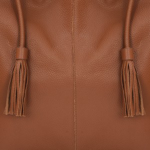 Tan Drawcord Leather Hobo Shoulder Bag from Sostter