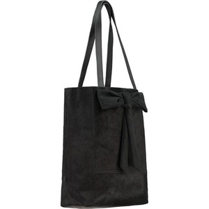 Women's Black Bow Leather Tote Bag - Soft Leather from Sostter