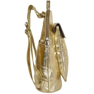 Gold Metallic Leather Flap Pocket Backpack from Sostter