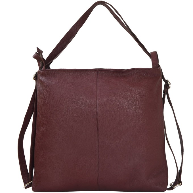 Maroon Leather Convertible Tote Backpack from Sostter