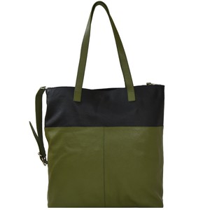 Olive And Black Two Tone Leather Tote from Sostter