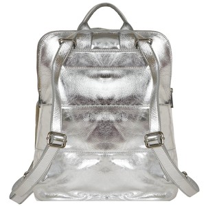 Silver Metallic Leather Flap Pocket Backpack from Sostter