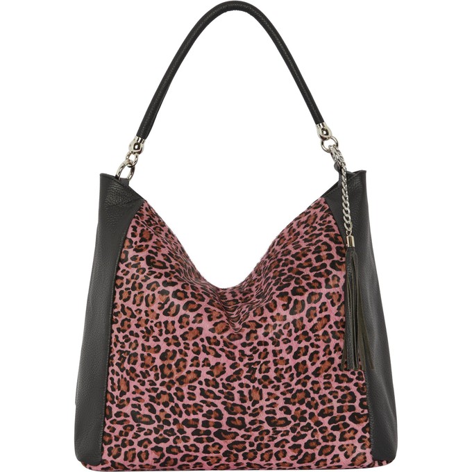 Pink Animal Print Leather Shoulder Bag from Sostter