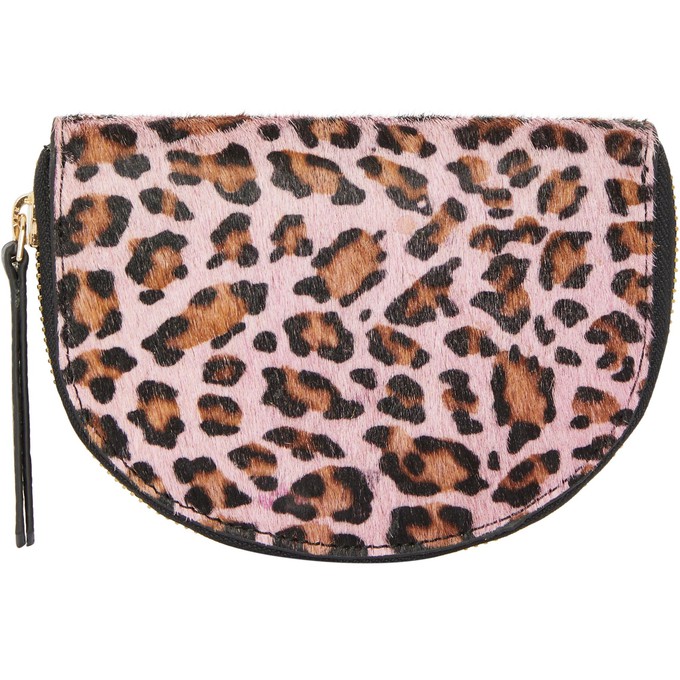 Pink Animal Print Leather Zip Around Half Moon Purse from Sostter