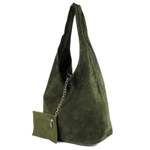 Olive Green Italian Suede Hobo Shoulder Bag from Sostter