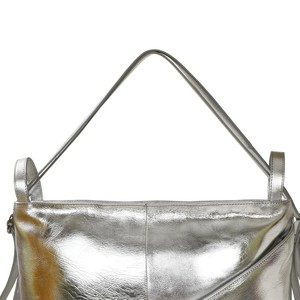 Silver Metallic Leather Convertible Tote Backpack from Sostter