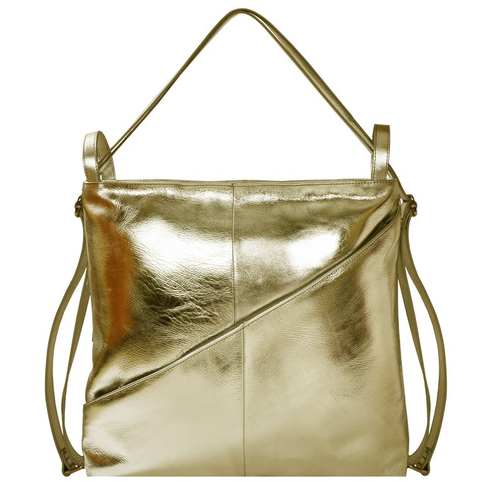 Gold Metallic Leather Convertible Tote Backpack from Sostter