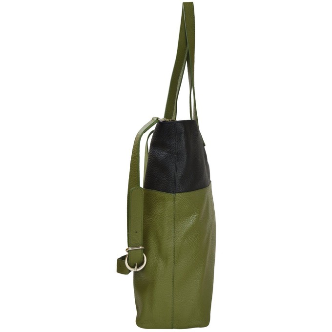 Olive & Black Two-Tone Leather Tote Bag with Strap from Sostter