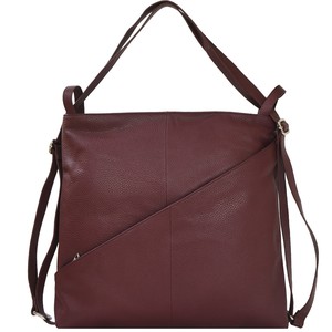 Maroon Leather Convertible Tote Backpack from Sostter
