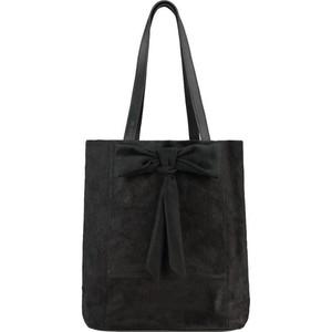 Women's Black Bow Leather Tote Bag - Soft Leather from Sostter