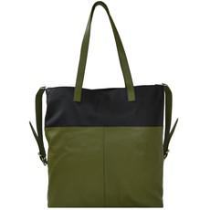 Olive And Black Two Tone Leather Tote via Sostter