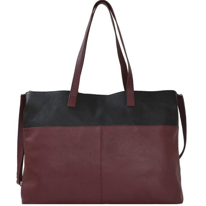Burgundy Two Tone Pebbled Leather Tote Bag - Lightweight from Sostter