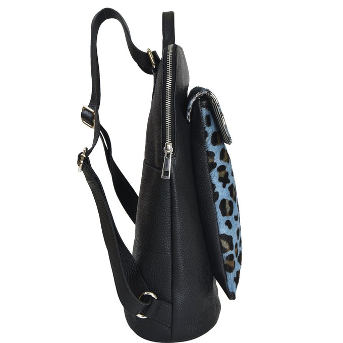 Blue Animal Print Flap Pocket Leather Backpack from Sostter