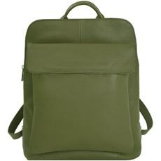 Olive Green Leather Flap Pocket Backpack via Sostter