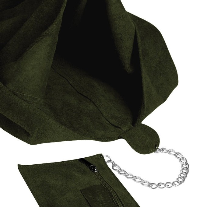 Olive Green Italian Suede Hobo Shoulder Bag from Sostter