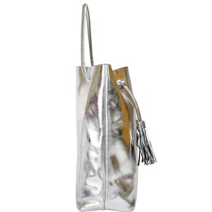 Silver Drawcord Metallic Leather Hobo Shoulder Bag from Sostter