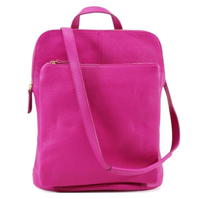 Fuchsia Soft Pebbled Leather Pocket Backpack from Sostter