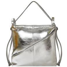 Silver Metallic Leather Convertible Tote Backpack via Sostter