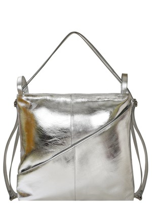 Silver Metallic Leather Convertible Tote Backpack from Sostter