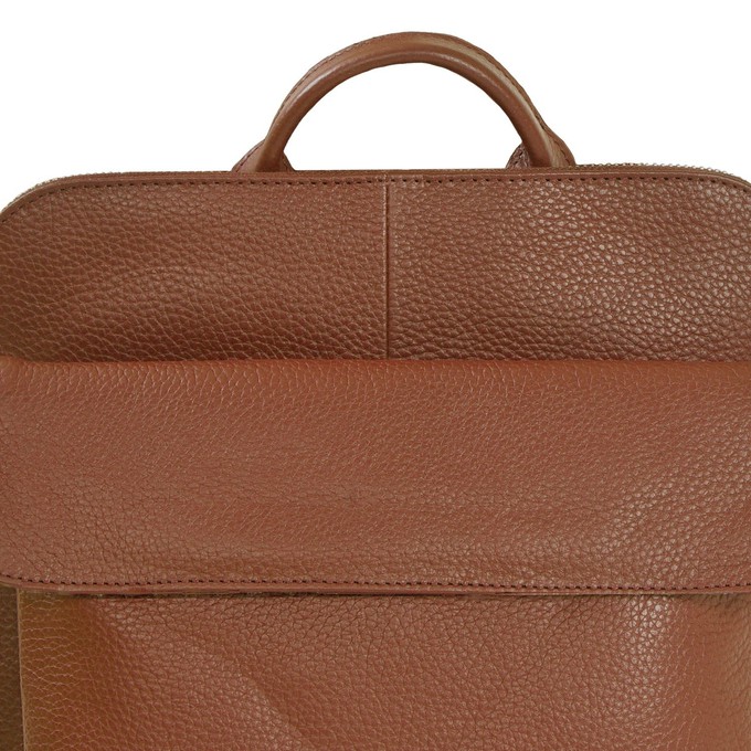 Tan Soft Leather Flap Pocket Backpack from Sostter