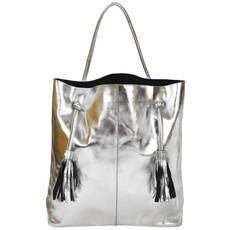 Silver Drawcord Metallic Leather Hobo Shoulder Bag via Sostter