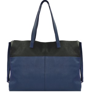 Blue Two Tone Horizontal Leather Tote from Sostter