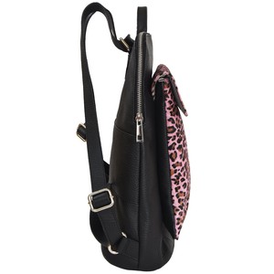 Pink Animal Print Leather Flap Pocket Backpack from Sostter