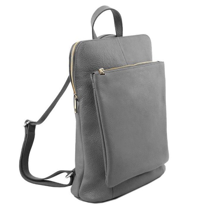 Slate Soft Pebbled Leather Pocket Backpack from Sostter