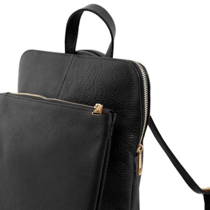 Black Soft Pebbled Leather Pocket Backpack | Byler from Sostter