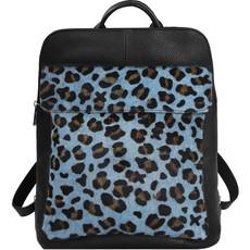 Blue Animal Print Flap Pocket Leather Backpack via Sostter