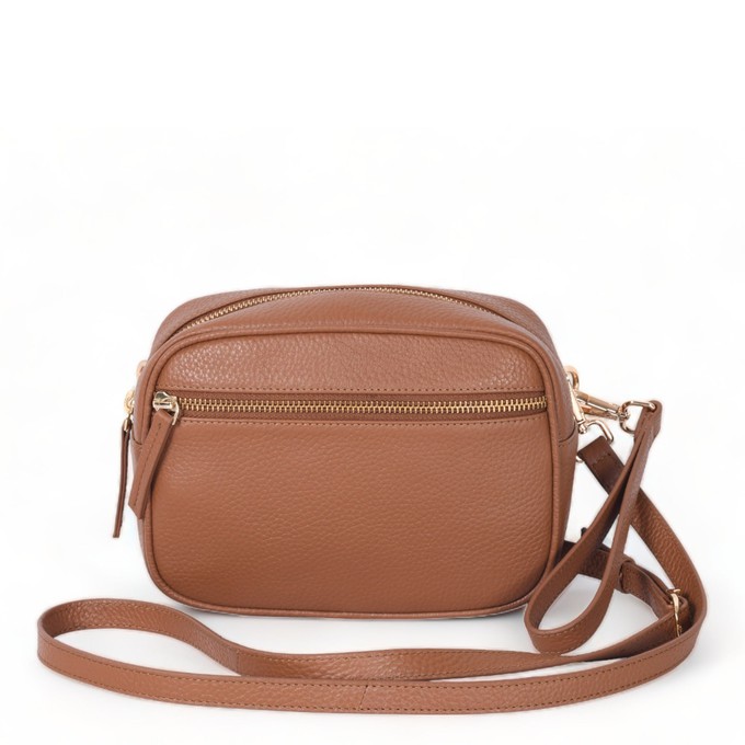 Tan Convertible Leather Crossbody Camera Bag from Sostter