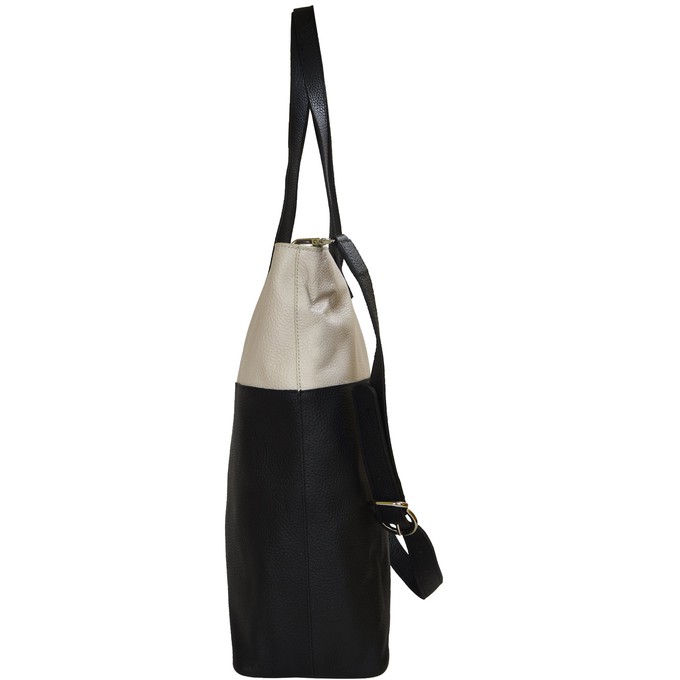 Ivory & Black Leather Tote with Crossbody Strap from Sostter