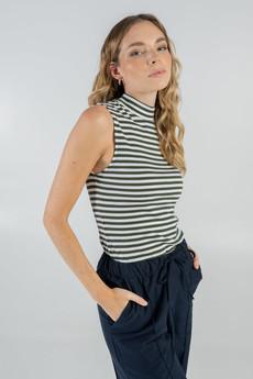 Striped top with stand-up collar made from Tencel™ Lyocell by Lenzing Mix via STORY OF MINE