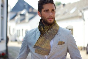 Wood Gradient Graphic Jacquard Knit Cotton Scarf - Mustard With Black from STUDIO MYR
