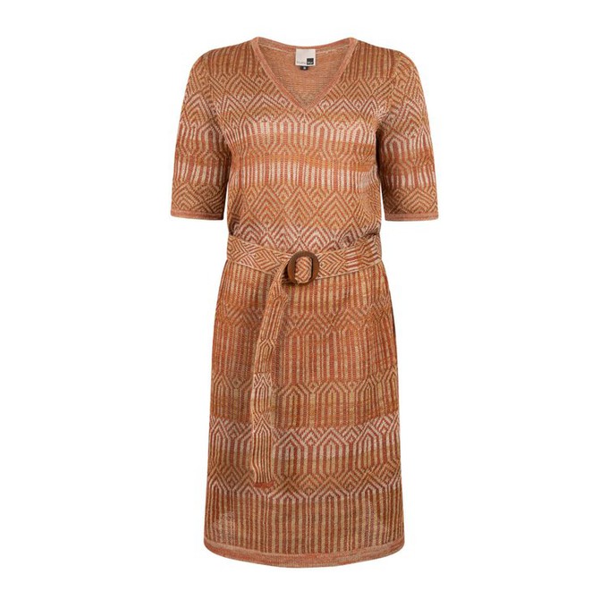 Himba Graphic Jacquard Linen Blend Knitted Dress With Belt - Brown/Neutrals Blend from STUDIO MYR