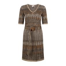 Dogon Tribal Jacquard Linen Blend Knitted Dress With Belt - Black/Neutrals Blend via STUDIO MYR