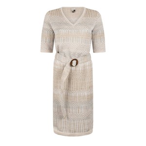 Berber Graphic Jacquard Linen Blend Knitted Dress With Belt - White/Natural Blend from STUDIO MYR