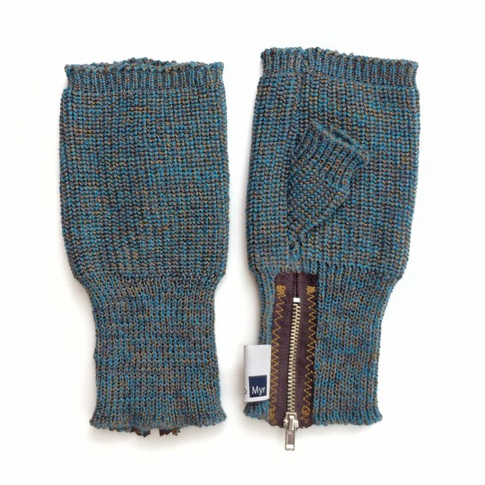 Duke Mens Fingerless Gloves Rib Knit Merino Blend With Sturdy Zippers - Teal Mix from STUDIO MYR