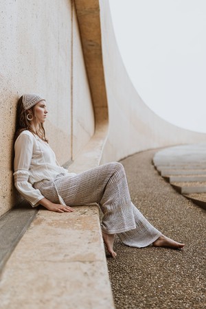 Berber Graphic Jacquard Linen Blend Knitted Palazzo Trousers - White/Neutrals Blend from STUDIO MYR
