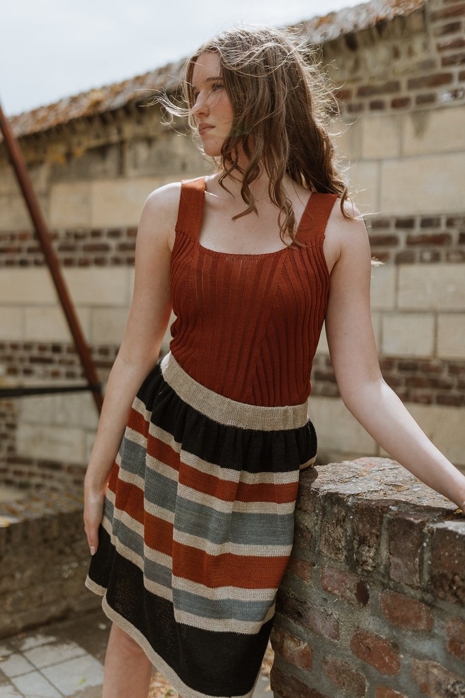 Bogolan Multi Colour Striped Linen Blend Swirly Skirt - Natural Colours from STUDIO MYR