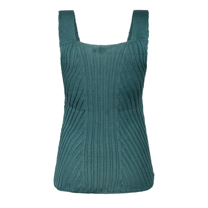 Florentina Rib Knitted Square Neck Mercerised Cotton Tank Top - Teal Blue from STUDIO MYR
