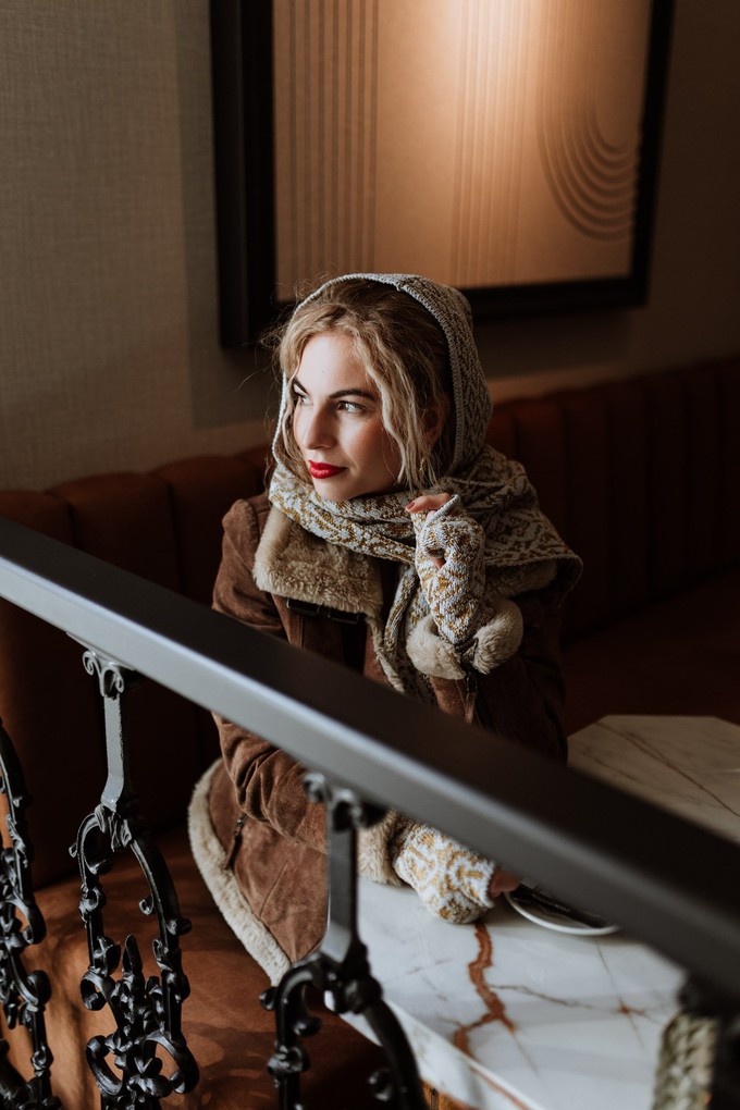 Davida Luxurious Scarf in Double Knit Velvet & Merino Blend - Grey/Golden from STUDIO MYR