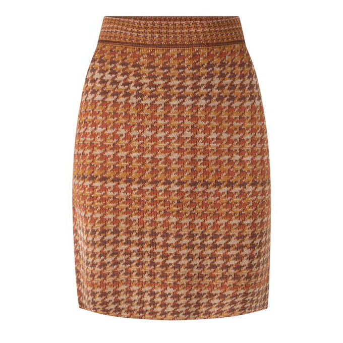 Ginger Pied-De-Poule Jacquard Knit Merino Blend Pencil Skirt - Brown/Beige Blend from STUDIO MYR