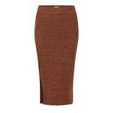 Leaves Rib Knit Midi Pencil Skirt With Sparkles - Red/Brown Merino Wool Blend via STUDIO MYR