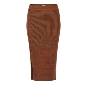 Leaves Rib Knit Midi Pencil Skirt With Sparkles - Red/Brown Merino Wool Blend from STUDIO MYR