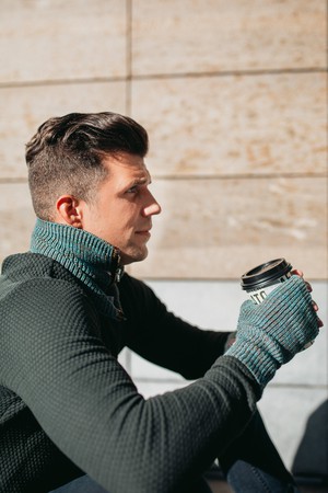 Duke Mens Fingerless Gloves Rib Knit Merino Blend With Sturdy Zippers - Teal Mix from STUDIO MYR